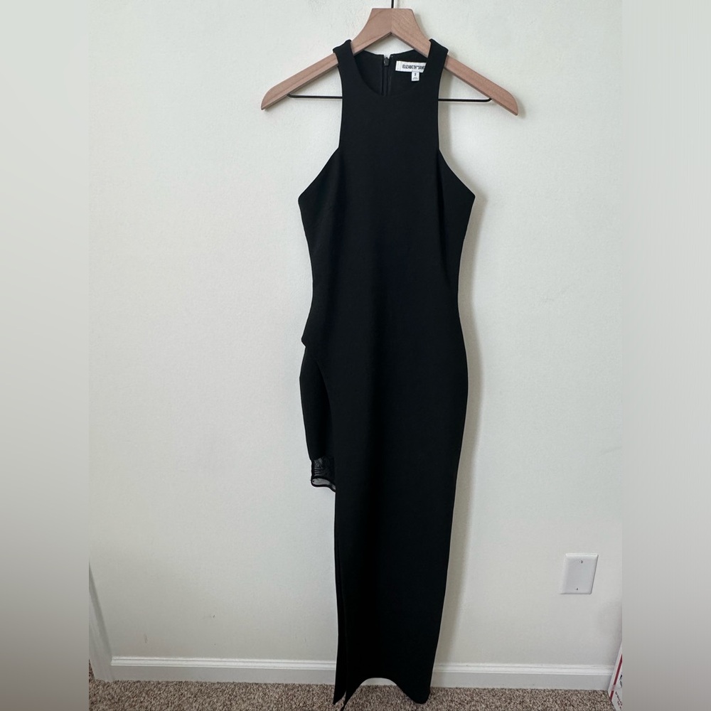 Elizabeth and James Tegan High-Slit Chiffon Maxi Dress, Black Size 2 - Picture 3 of 9